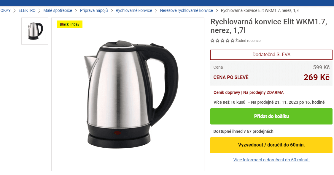 Rychlovarná konvice Elit 1,7 litru
