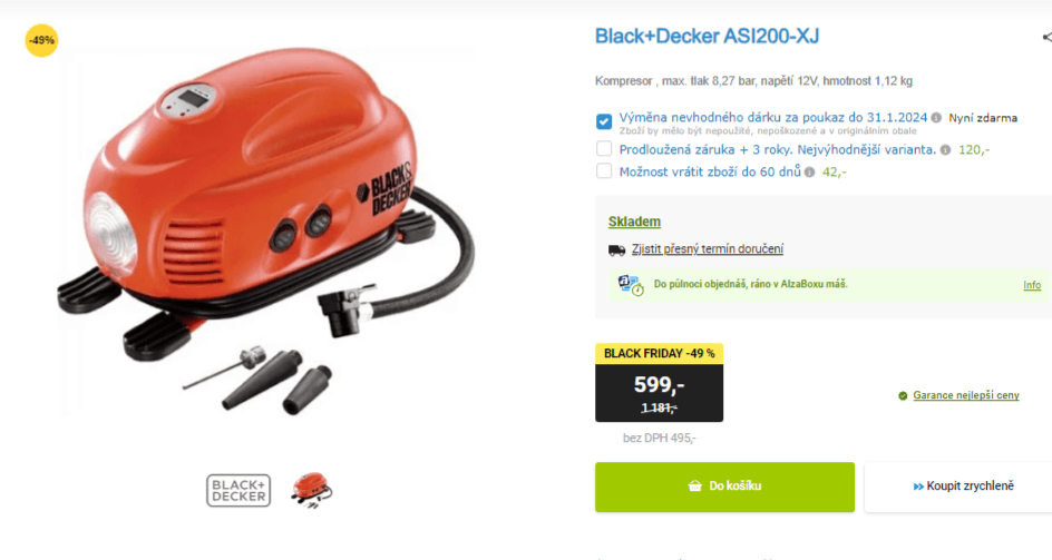 Kompresor pneu, bazény Black+Decker 12V