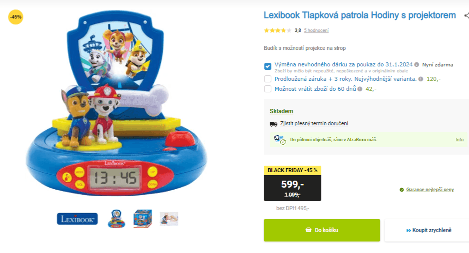 Projekční hodiny/budík, Lexibook Tlapková patrola