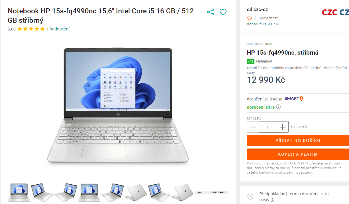 HP i5 4,5GHz, 16GB RAM, SSD, 15,6"