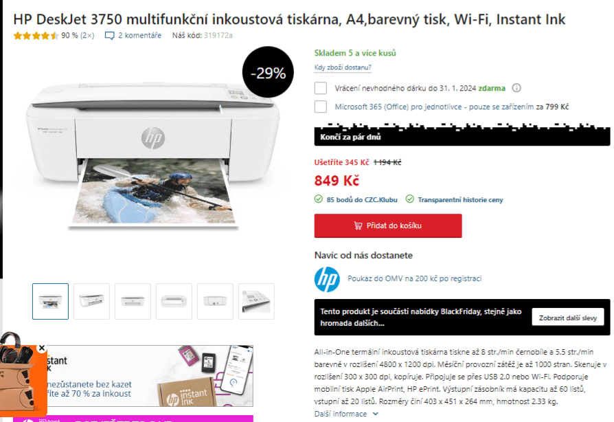 Barevná multifunkce HP, barva, ink., Wifi