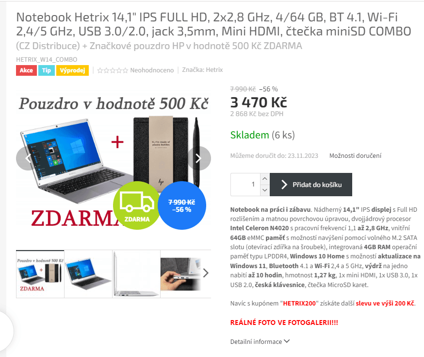 Ntb Hetrix, 2,8GHz, 4GB RAM, 14,1", 1,3kg