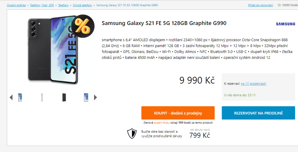 Samsung S21 FE 8x 2,84GHz, 6GB RAM, 6,4"