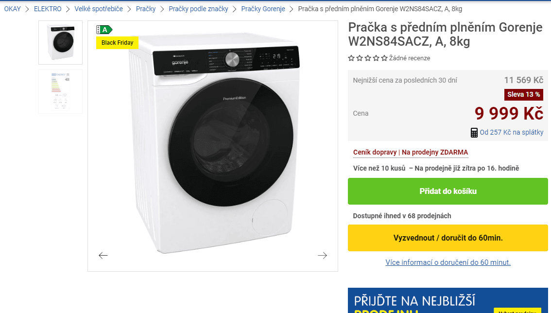 Pračka Gorenje 8kg, 1400ot, pára