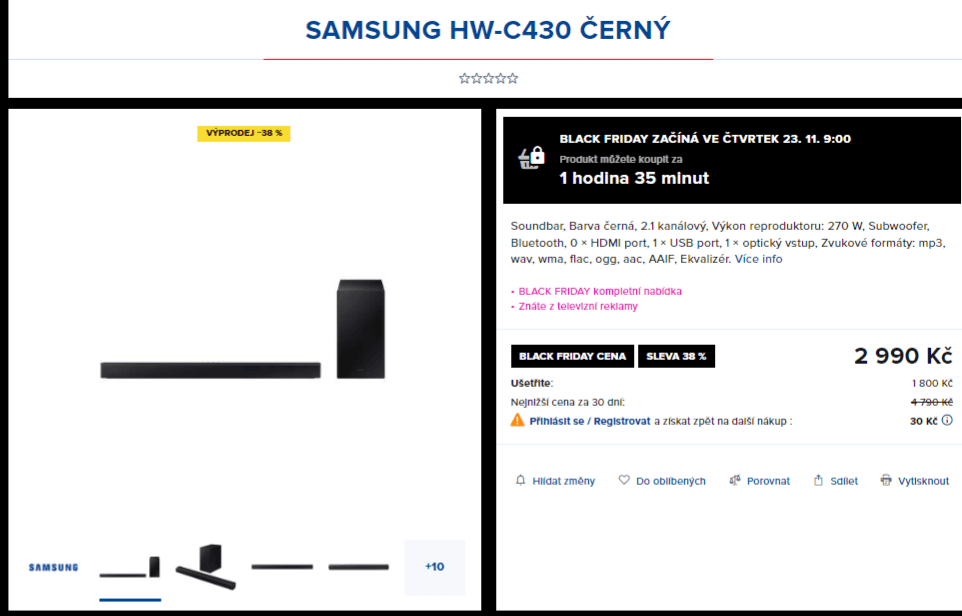 Soundbar Samsung 2.1, subwoofer 270W