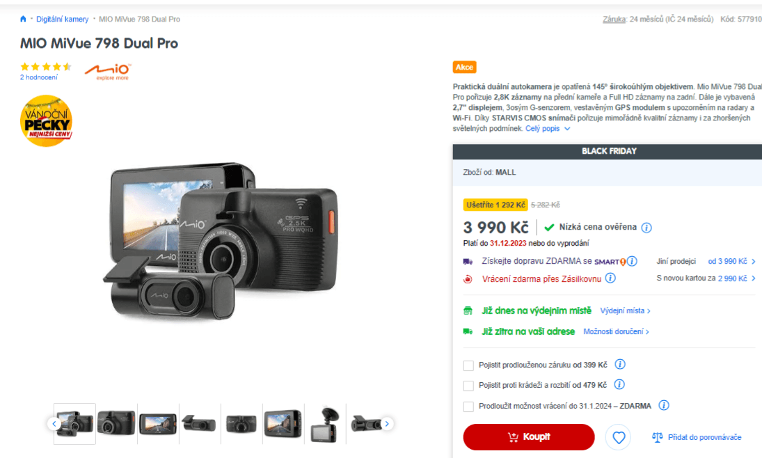 Duální QHD autokamera MiVue, Wifi