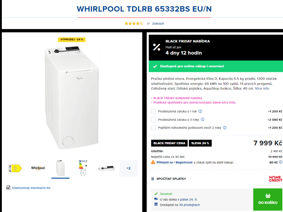 Pračka Whirlpool 6,5kg, 1300ot., Zen