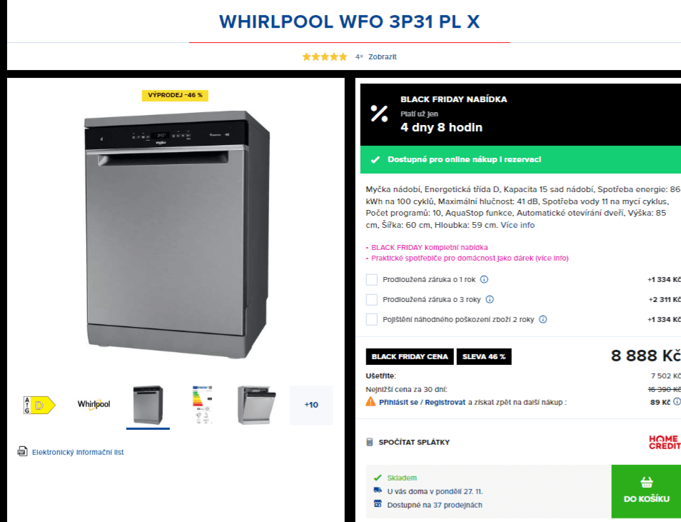 Myčka nádobí Whirlpool 15 sad, automat