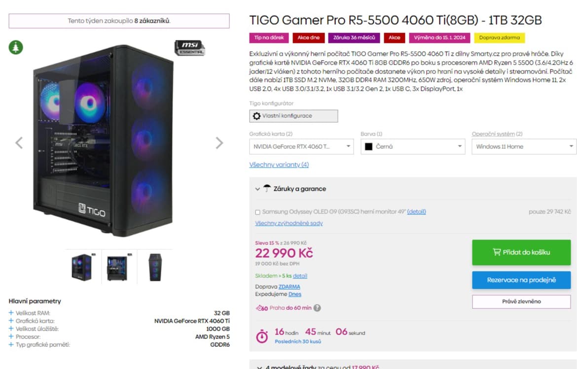 Herní PC Tigo 4,2GHz, 32GB RAM, 8GB Nvidia