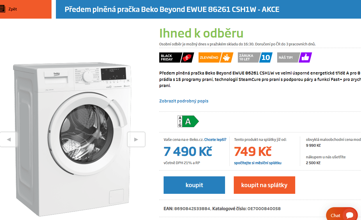 Pračka Beko 8kg, 1200ot., pára, aplikace