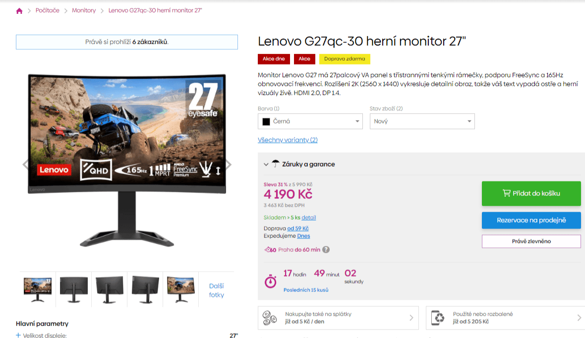 Prohnutý PC monitor Lenovo 27", repro