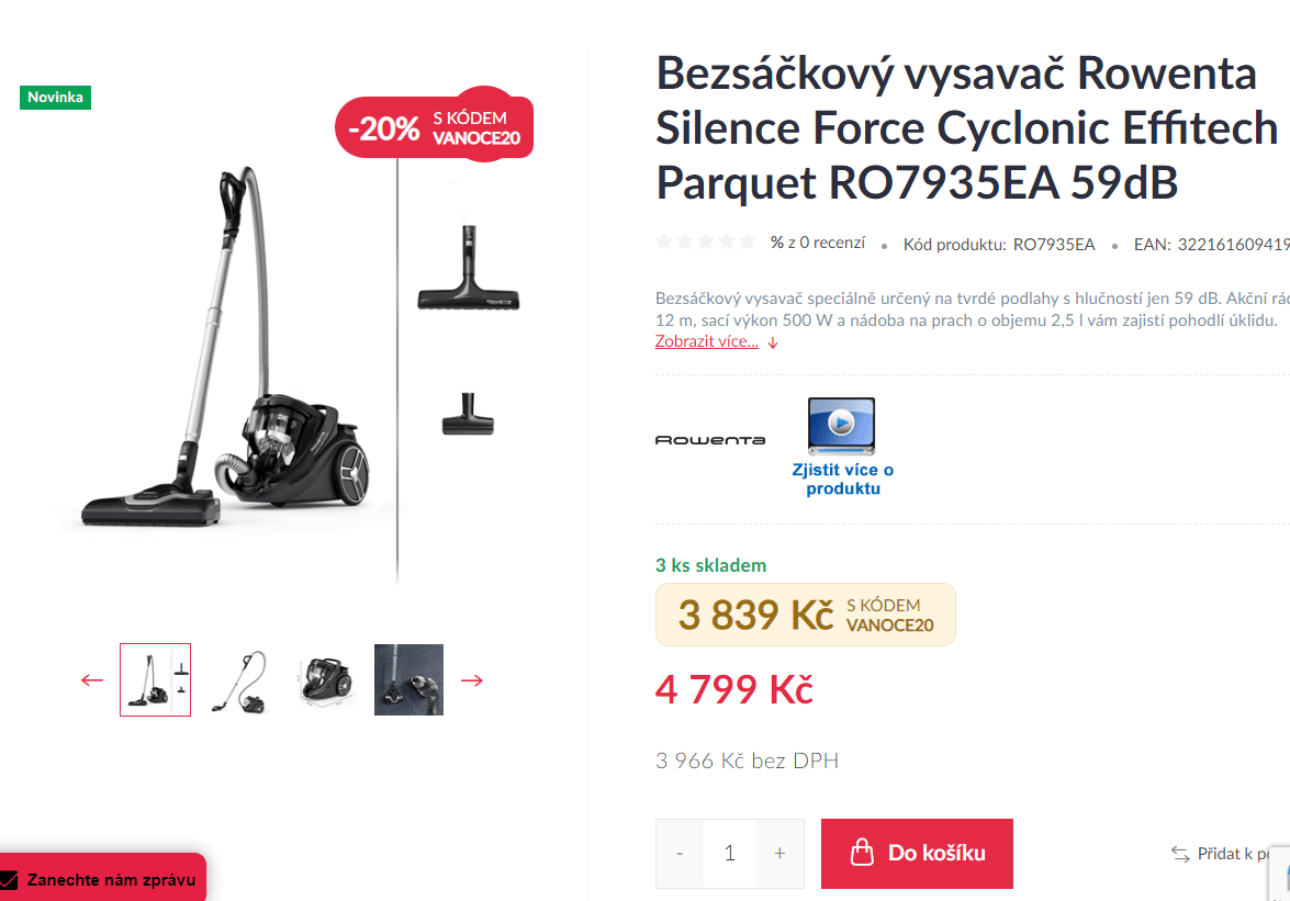 Bezsáčkový vysavač Rowenta, cyklon, Hepa