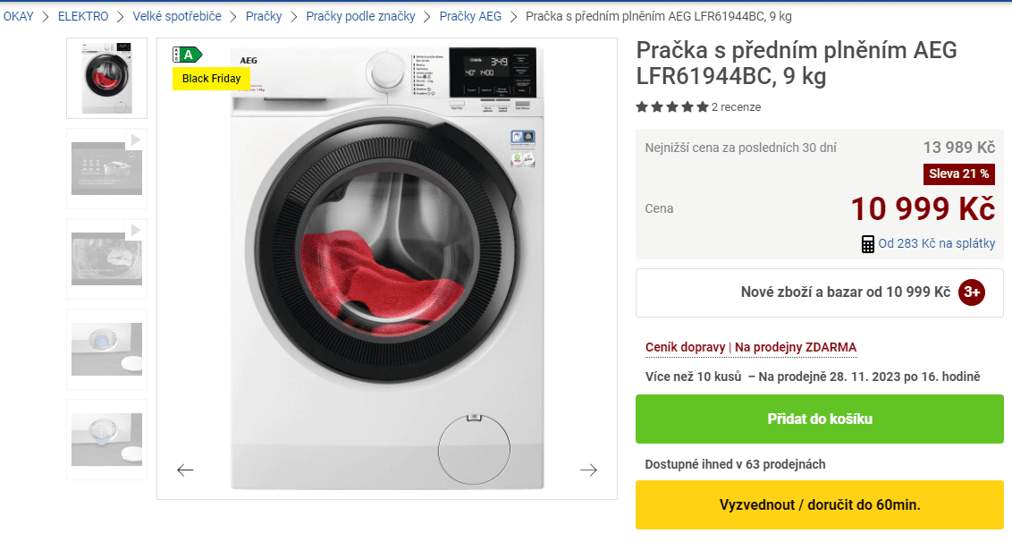 Parní pračka AEG 9 kg, 1400ot., ProSense