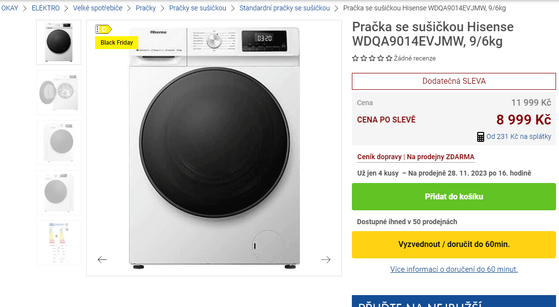 Pračka se sušičkou Hisense 9/6kg, 1400 ot.
