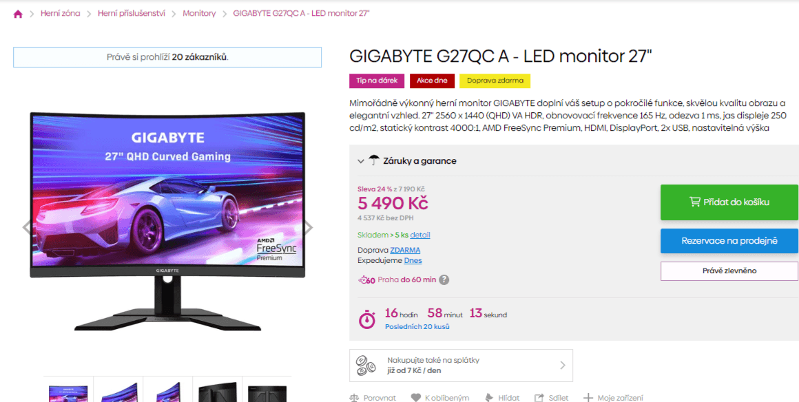 Prohnutý PC monitor Gigabyte 27", repro