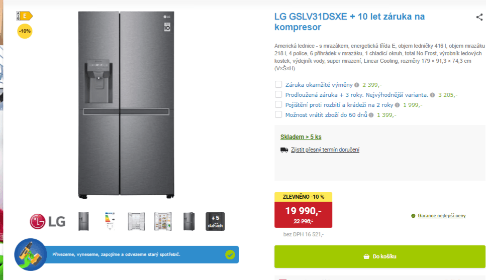 Americká lednice LG, led, voda, 179cm