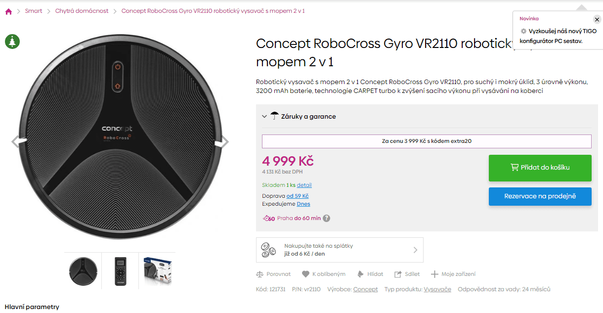Robot vysavač / mop Concept, technologie