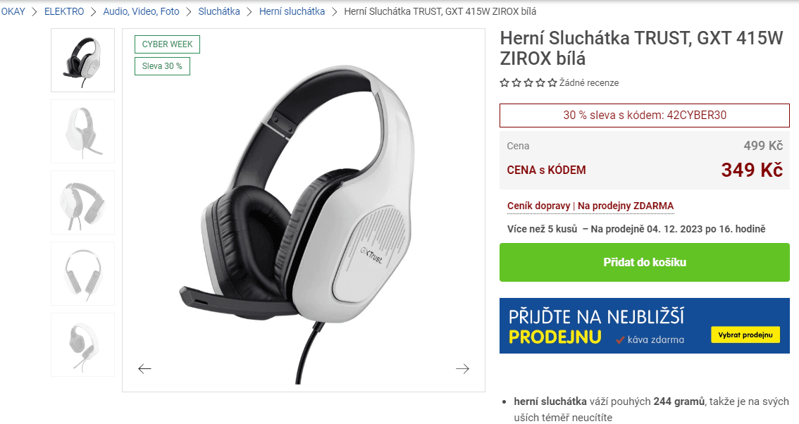 Herní sluchátka Trust Zirox, podsvícení