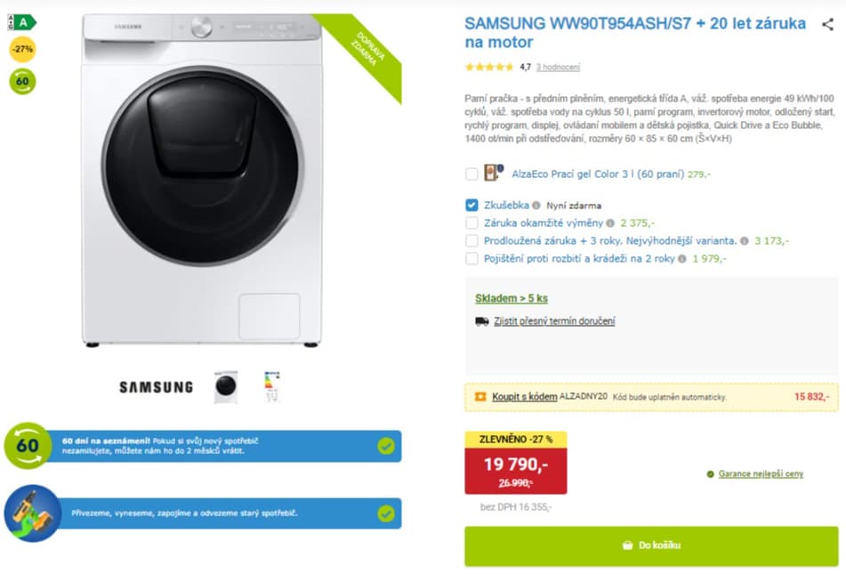 Parní pračka Samsung 9kg, 1400ot., AI