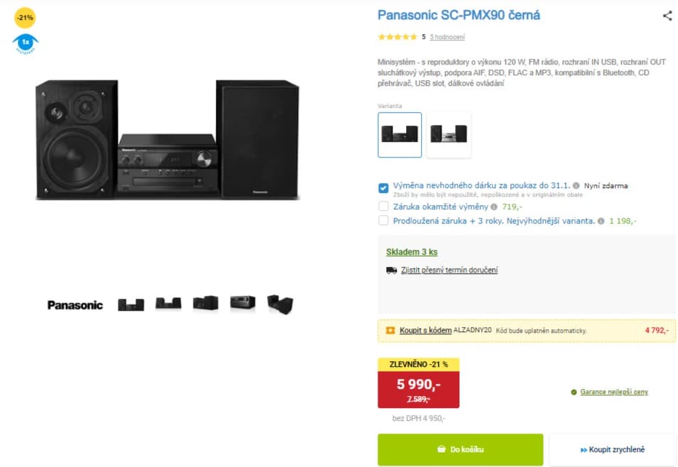 Hudební minisystém Panasonic 120W, BT