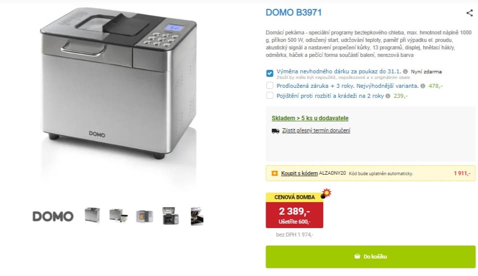 Domácí pekárna DOMO 1kg, bezlepkový program