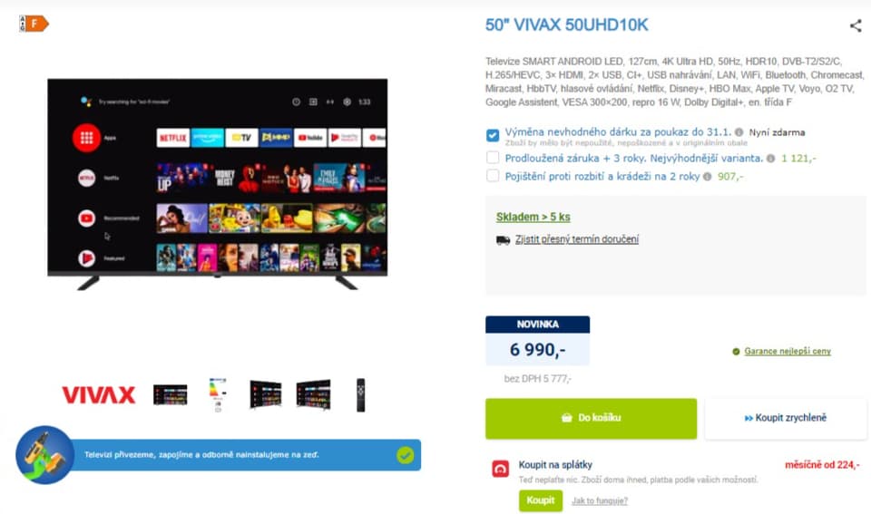 4K Smart TV, Android, 127cm, HDR, Vivax