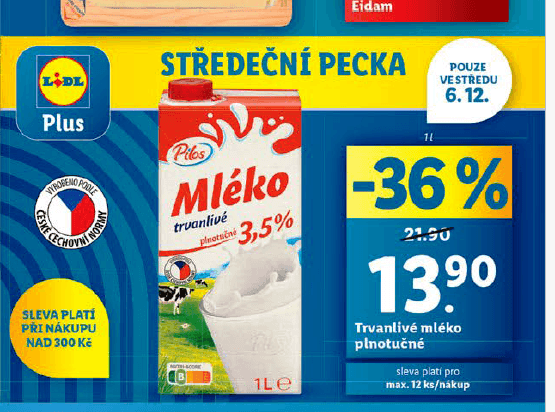 Plnotučné mléko 1 litr, 3,5%