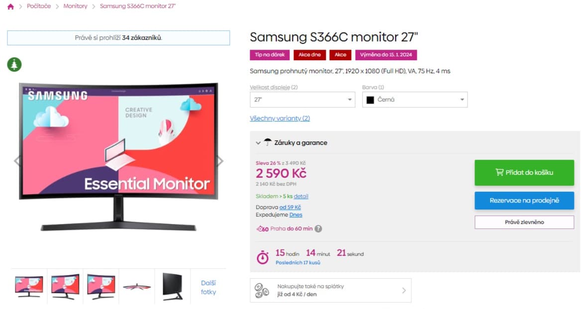Prohnutý PC monitor Samsung 27"