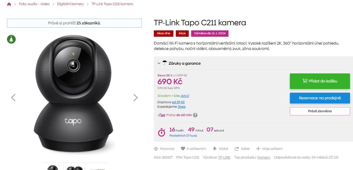 2K kamera Tapo, pohyb, detekce, noc