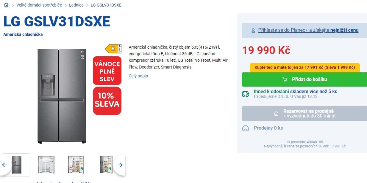 Americká lednice LG, led, voda, 179cm
