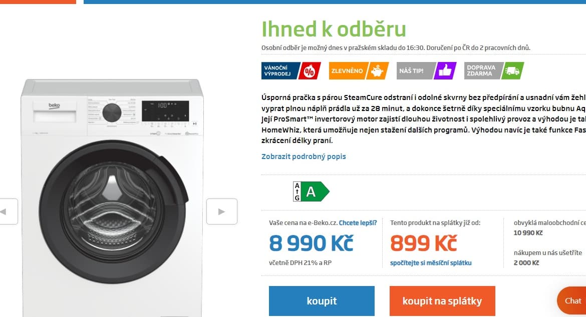 Pračka Beko 7kg, 1400ot., 50cm, BT, pára