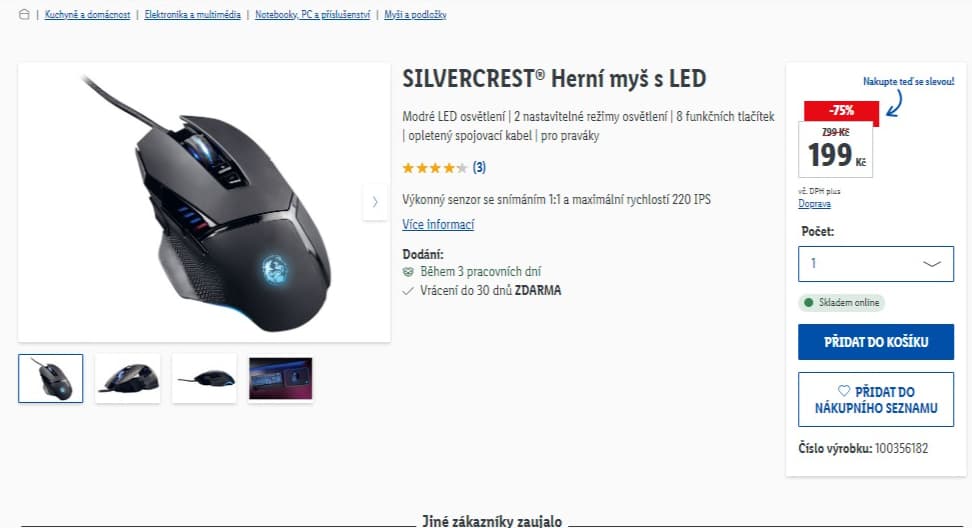 Herní myš Silvercrest, podsvícení