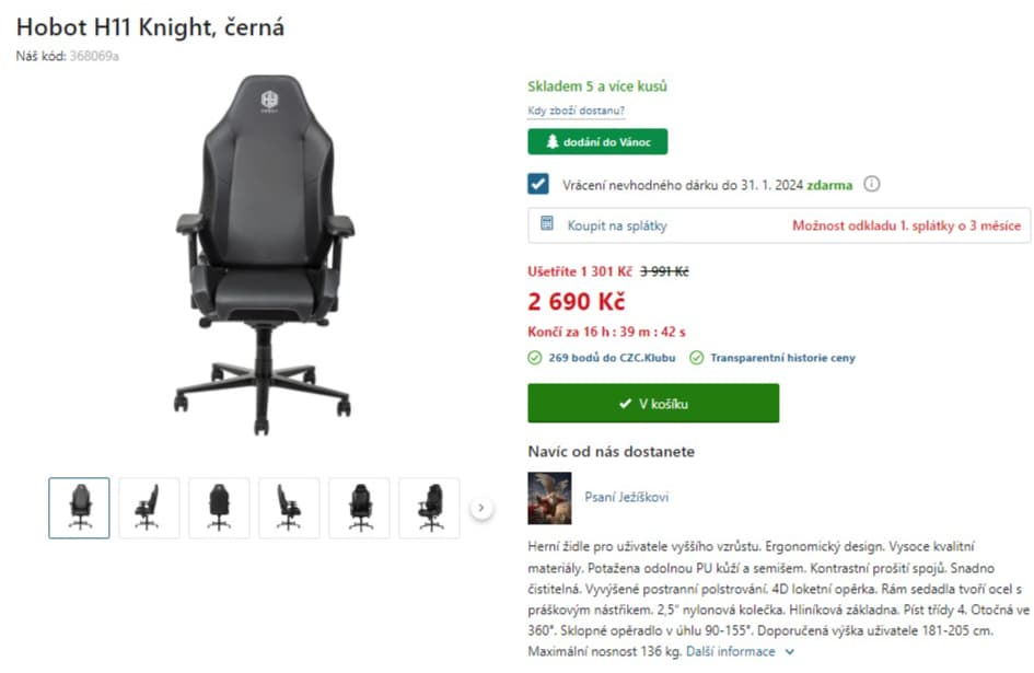Herní křeslo Hobot pro vyšší uživatele
