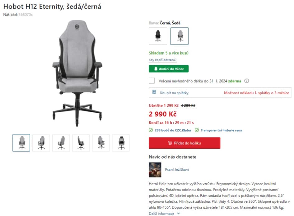 Herní křeslo Hobot H12, pro vyšší, 2 barvy