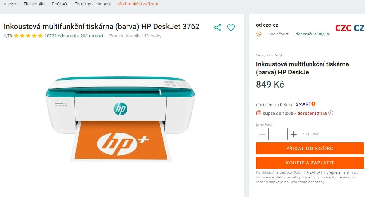Barva, ink., multifunkce HP, Wifi