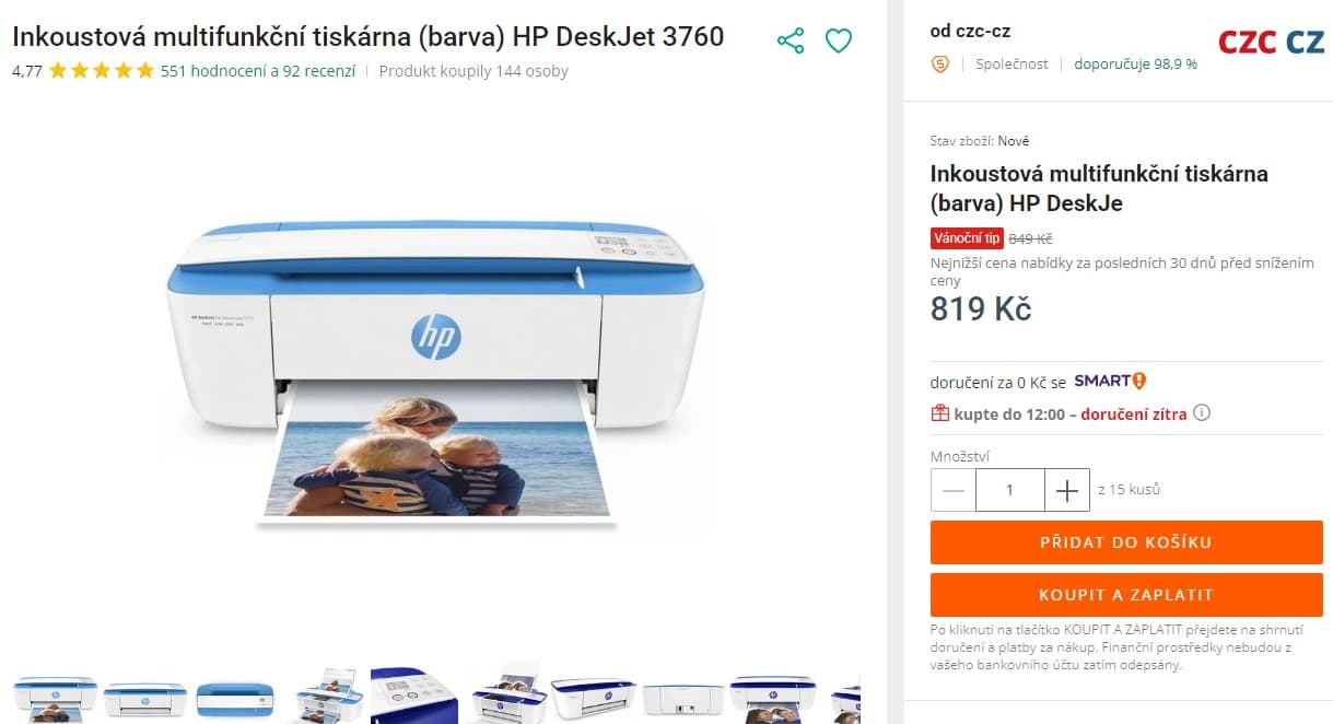 Multifunkce, barva, ink., Wifi, HP