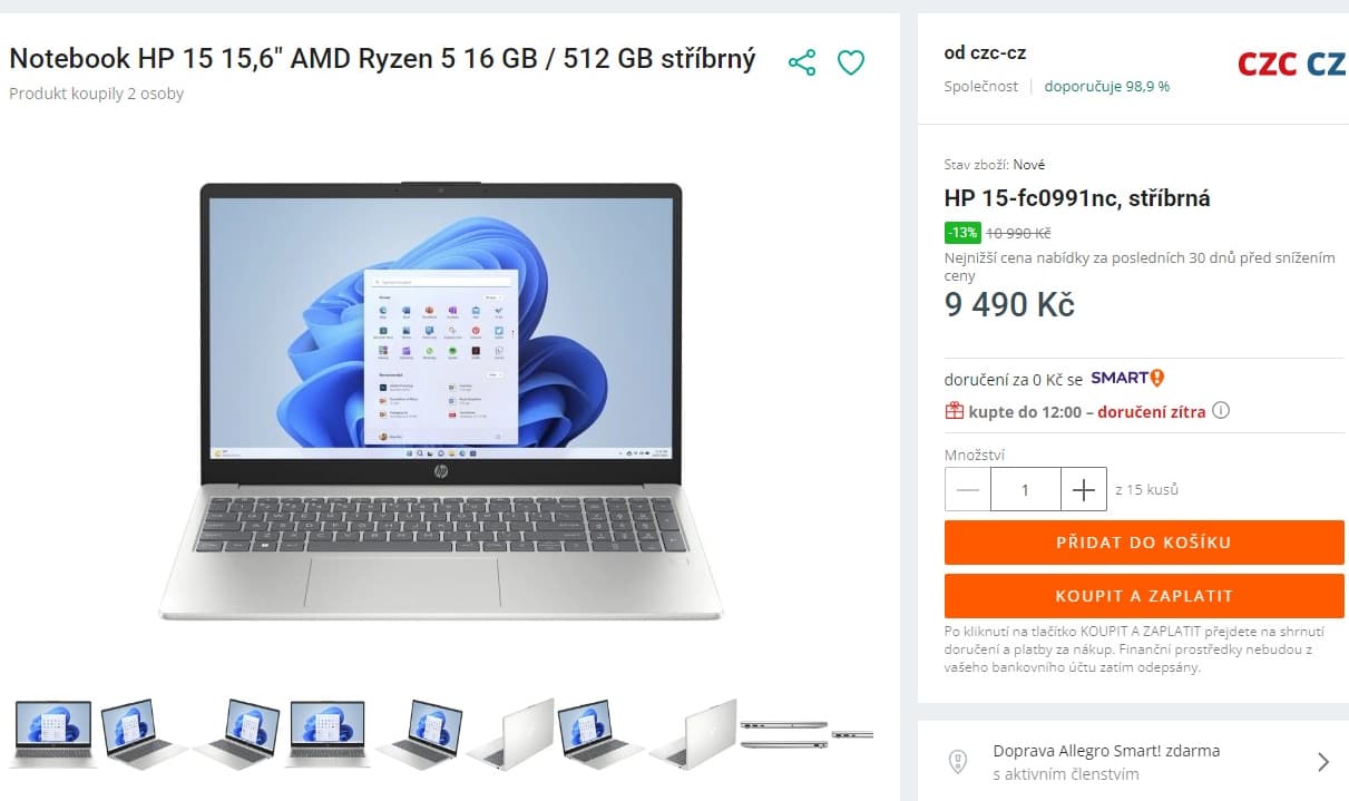 Ntb HP 4,3GHz, 16GB RAM, SSD, 15,6"