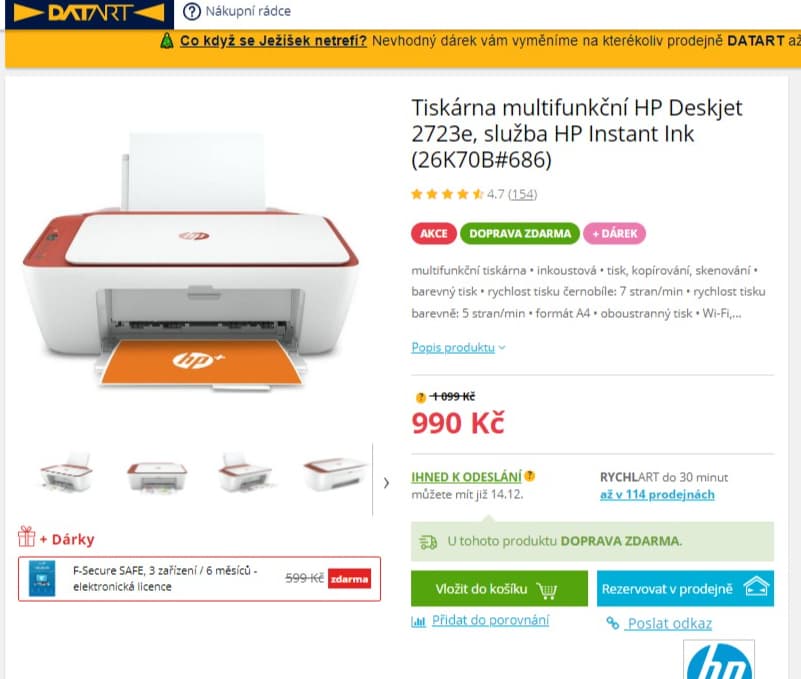 Barva, ink., multifunkce HP, Wifi, BT