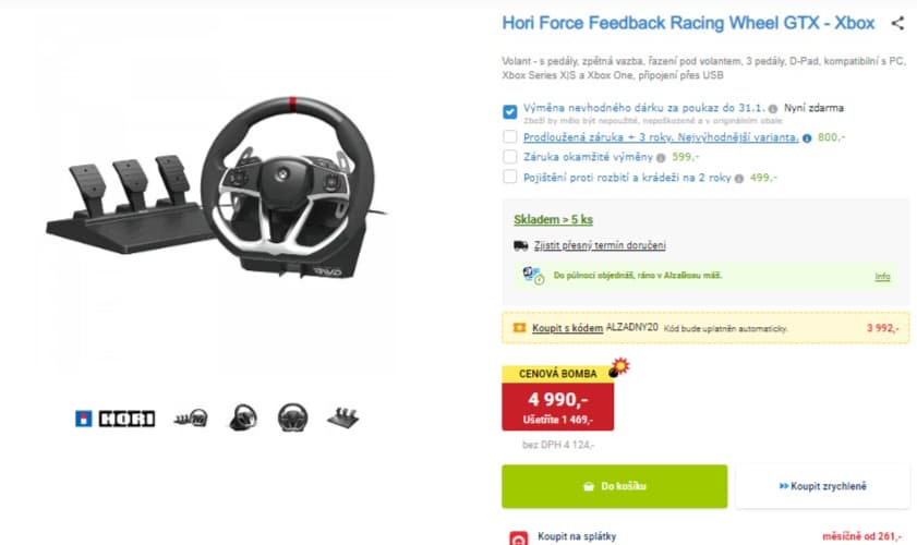 Volant s pedály Hori Force Feedback Racing Wheel