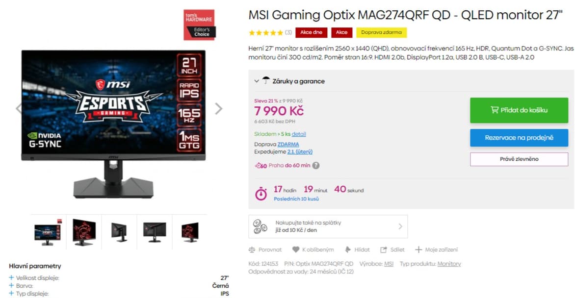 Herní monitor MSI 27", Quad HD, 165Hz