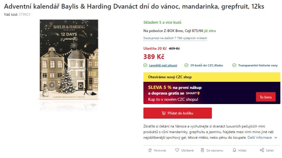 Adventní kalendář Baylis & Harding 12ks
