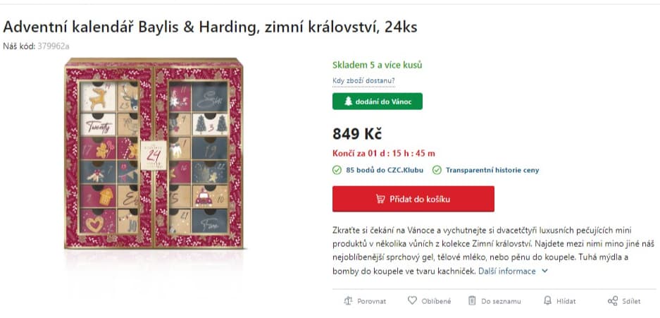 Adventní kalendář Baylis & Harding 24ks