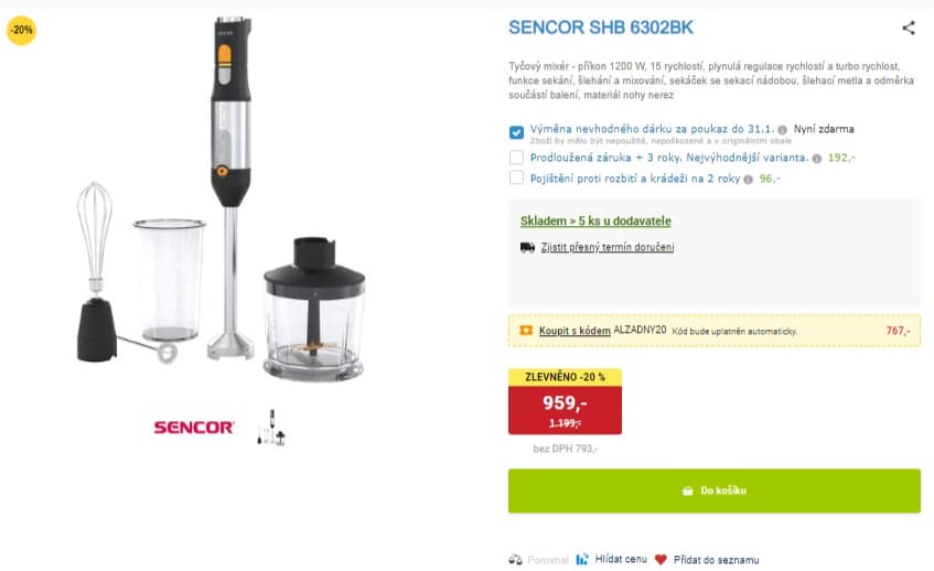 Tyčový mixér Sencor, seká, mix, šlehá