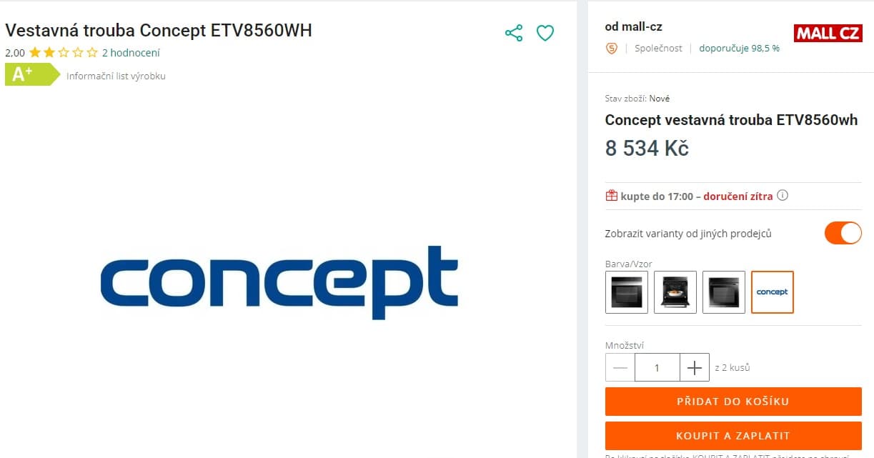 Vestavná trouba Concept, bílá, gril, teleskop