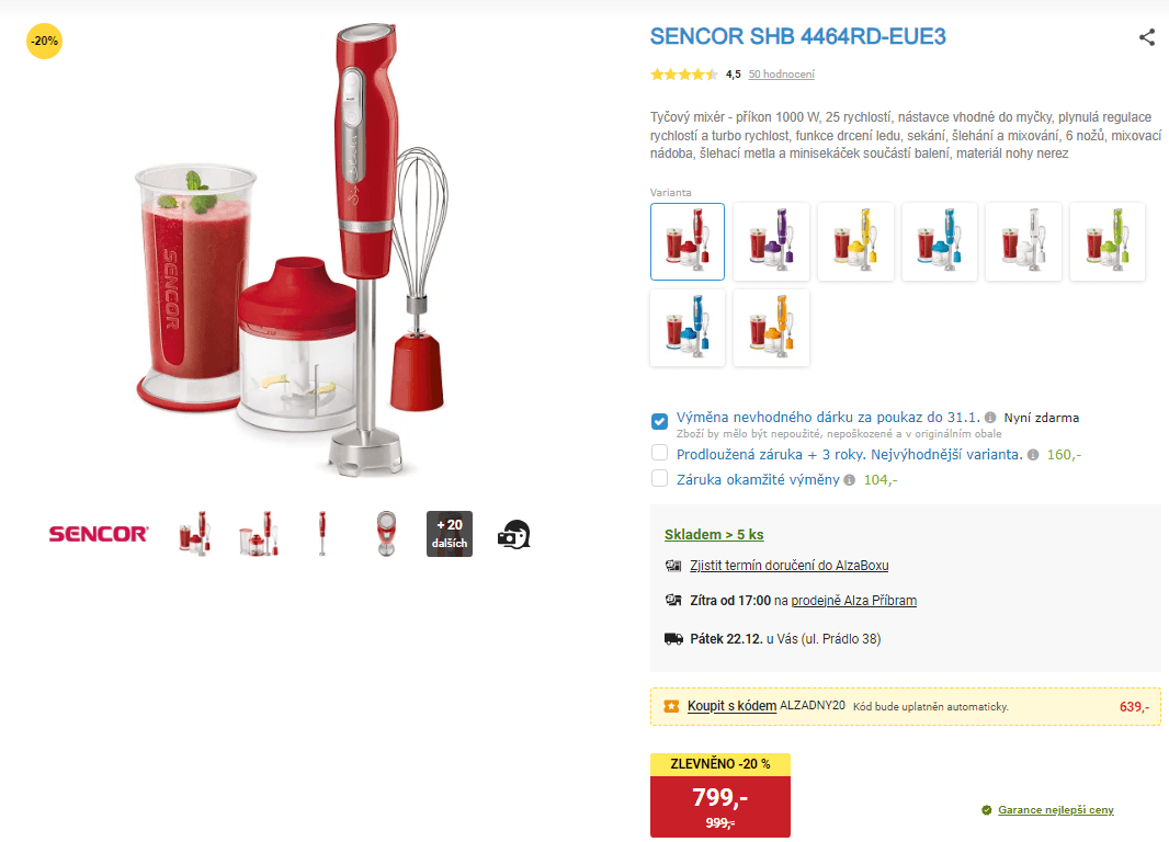 Tyčový mixér Sencor SHB 4464RD