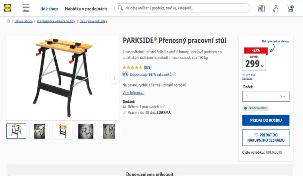 Přenosný pracovní stůl Parkside 150kg