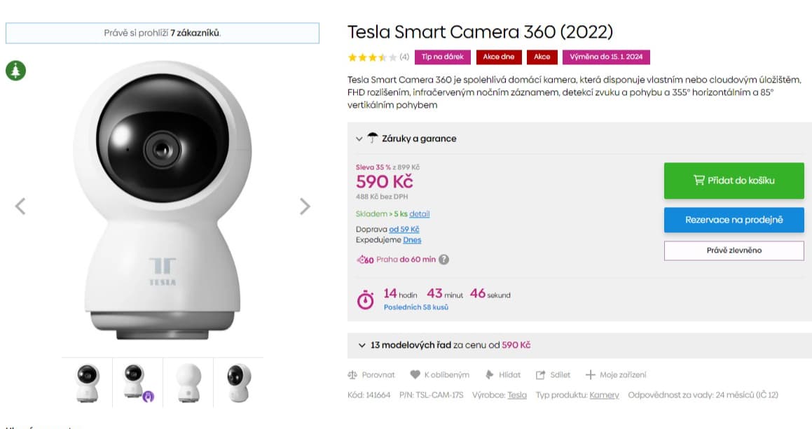 Bezpečnostní kamera Tesla, detekce, rotace