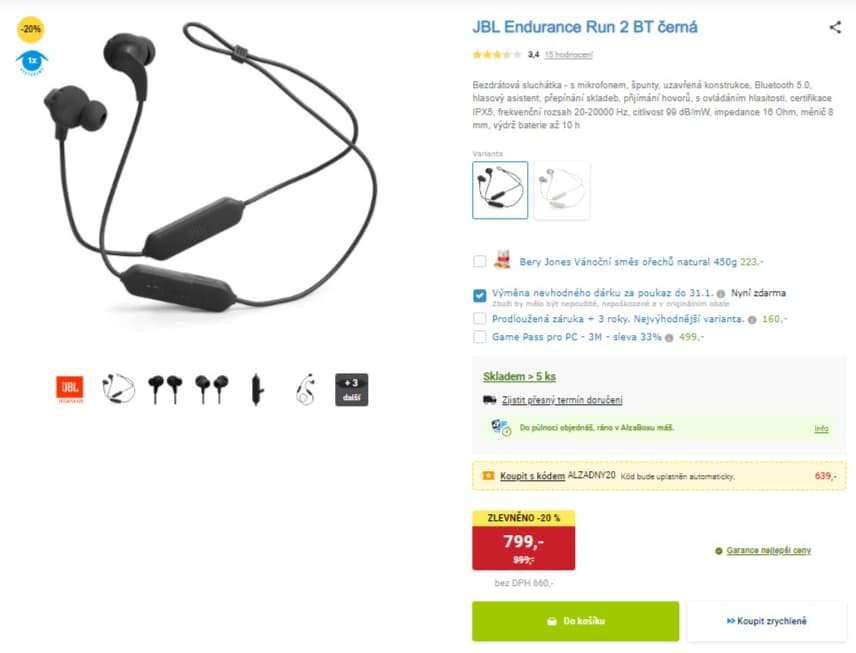 BT sportovní sluchátka JBL Endurance
