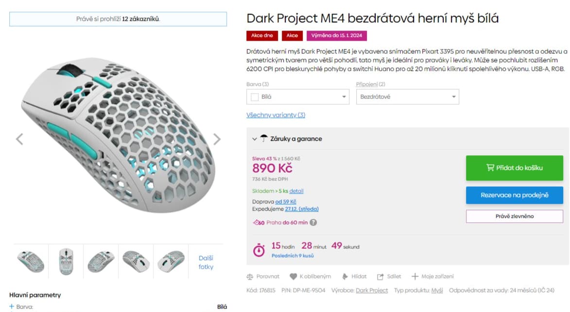 BT herní myš Dark Project ME4