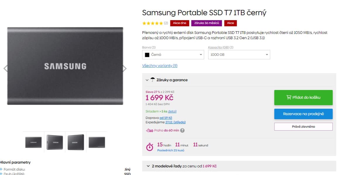Externí SSD disk Samsung T7 1TB